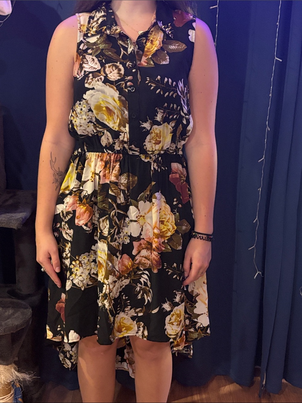 Sleeveless Black Floral Fit-and-Flare Dress